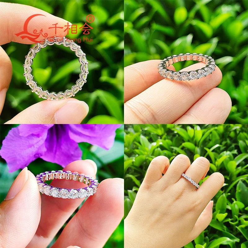 0.1ct 3mm or 2mm round D vvs moissanite full Eternity Band ring 925 Sterling Silver Jewelry women Engagement gift party dating