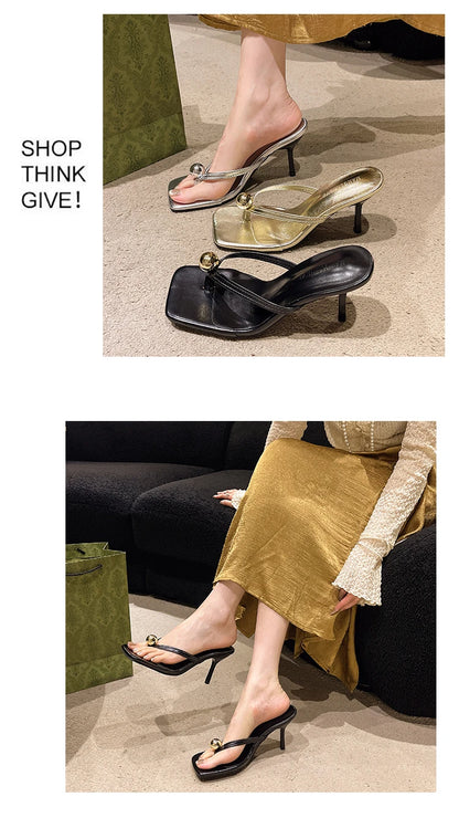 Women High Heels Slippers Designer Heeled Sandals Elegant Shoes Woman Summer 2025 Trend Fashion Fliop Flops Casual Slides Muje