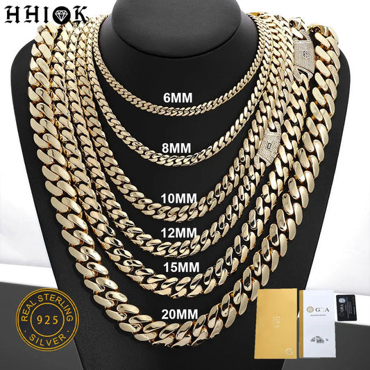 Moissanite Necklace S925 Pure Silver Cuban 14K Gold Plated Hip-hop Jewelry VVS Men's Exquisite Holiday Gift