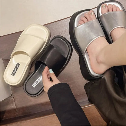 Women Slippers 2025 Summer New Luxury Sandals Women Thick Soled Designer Square Toe Slippers Slides Women Zapatos