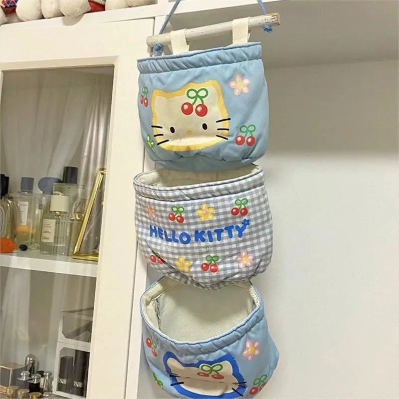 sanrio storage hanging bags pink hello kitty sundries storage bag the fabric hanging wall pouch kawaii Girls dormitory organiser