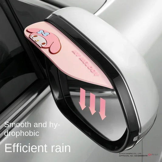 Sanrio Car Reverse Mirror Rain Brow Weather Guard Rearview Mirror Sun Visor Waterproof Cartoon Kuromi My Melody Car Accessories