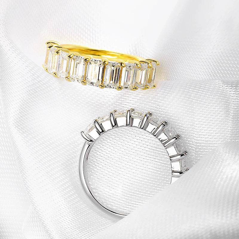 Smyoue Each 3*5mm 0.5CT Emerald Cut Moissanite Ring for Women 1/2 Eternity Bands Lab Diamond Jewelry Pure 925 Silver Girl Ring