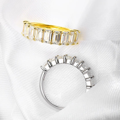 Smyoue Each 3*5mm 0.5CT Emerald Cut Moissanite Ring for Women 1/2 Eternity Bands Lab Diamond Jewelry Pure 925 Silver Girl Ring