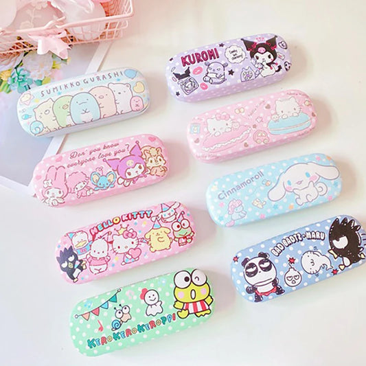 Cartoon Stitch Hello Kitty Glasses Case Children Students Anti Drop Glasses Storage Box Princess Series Pattern Protective Case
