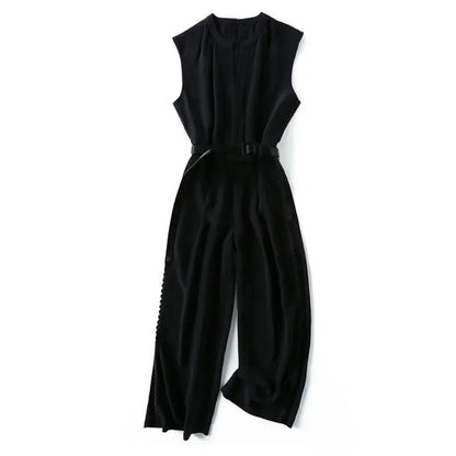 Fashion Casual Wide Leg Pants Rompers Women Bodysuit Sashes Slim Waist V-neck Jump Suit Korean Vintage Suit Summer Jumpsuit