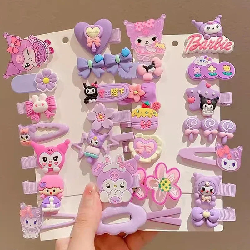 New 14pcs Cute Sanrio Kuromi Hairclip Headwear For Girls Anime Cartoon Fashion Hairpin Hair Accessories Kids Birthday Gift
