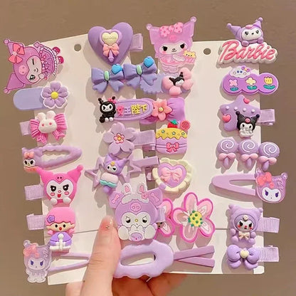 New 14pcs Cute Sanrio Kuromi Hairclip Headwear For Girls Anime Cartoon Fashion Hairpin Hair Accessories Kids Birthday Gift