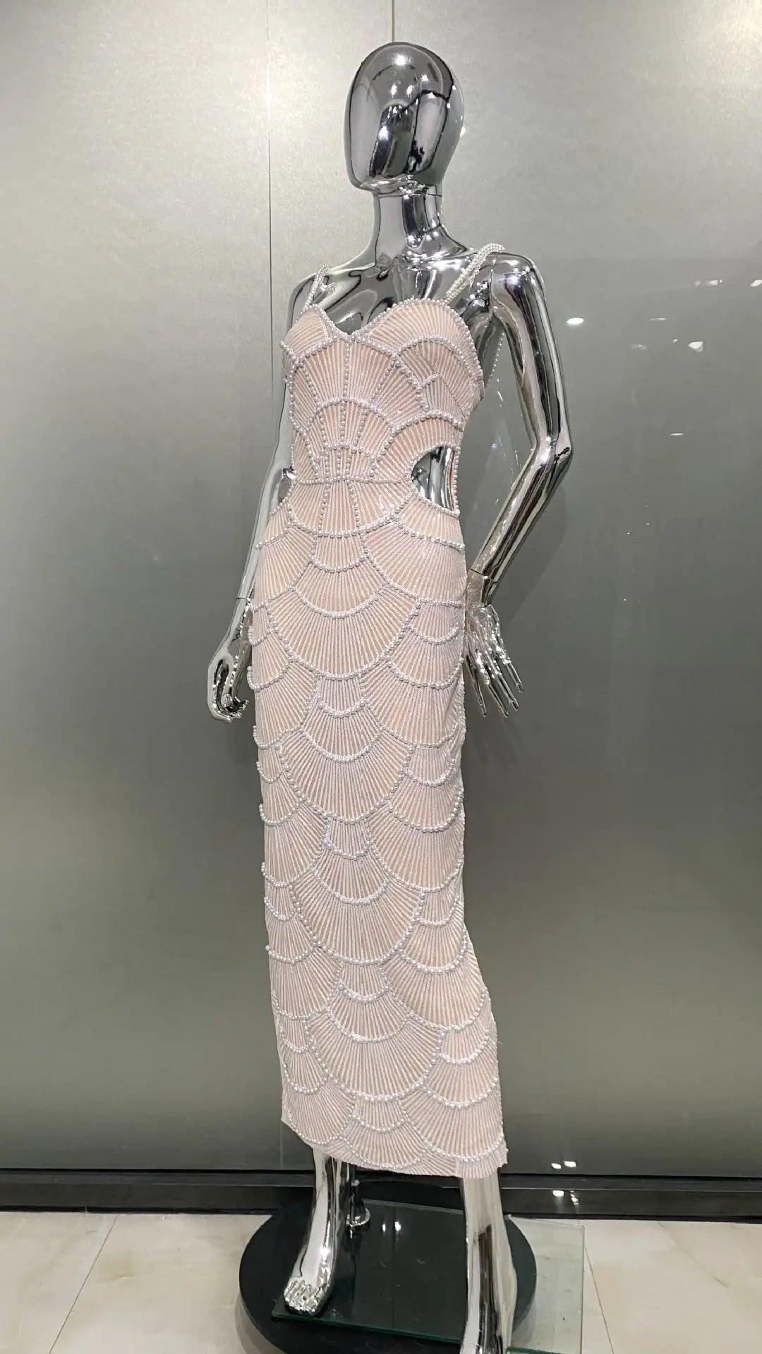 Deluxe Exquisite Sequin Beaded Sexy Hollow Suspender Dress Celebrity Birthday Party Dinner Dress Sweet Date Prom Dress