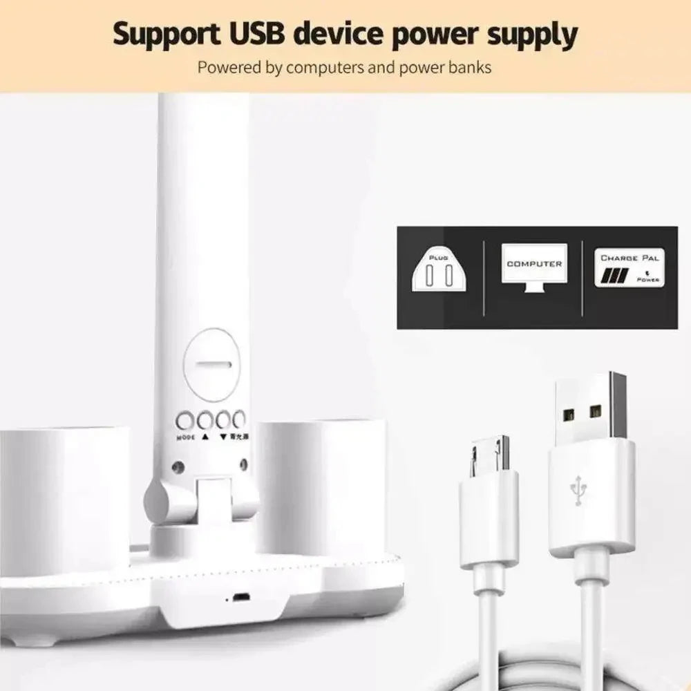 Rechargeable Table Lamp for Study, Desk Lamp Reading Light Led Table Light with Fan, Led Clock Dispaly Reading Lamp