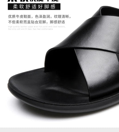 Sandals for Men Slippers Genuine Leather Luxury Brand Fashion  Men Flats Casual Non-slip Beach Sandalia Zapatos Hombre 2024