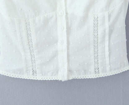 2025 Summer Plain White 3D Dot Sleeveless Tank Women Open Buttons Slim fit Elastic Back Tank Top Crop Tops