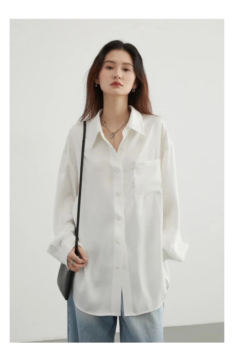 CHIC VEN Korean Women Shirt White Solid Pleated Side Slit Loose Long Sleeved Woman Blouses Female Tops Spring Summer 2025