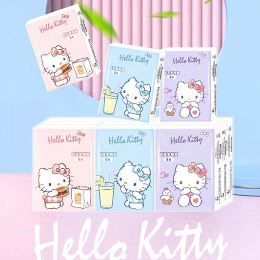 9pcs Sanrio Tissue Kawaii Hello Kitty Cartoon Printed Handkerchief Cute Girl Portable Toilet Paper Girly Birthday Gift
