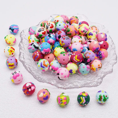 10pcs/bag Acrylic Beads Fashion Hand Drawn Cartoon Painting Loose Beaded DIY Handmade DIY Bracelets Mobile phone chain Bead Pen
