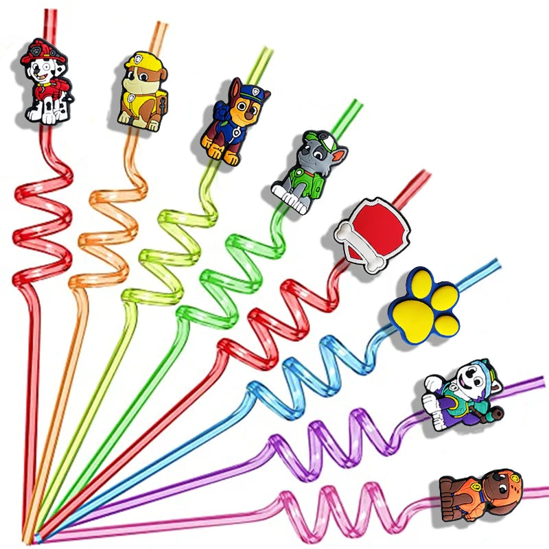Paw Patrol Reusable Drinking Straws Birthday Party Favor Milkshake Ice Drinks Straws Christmas Wedding Supplies Halloween Decora