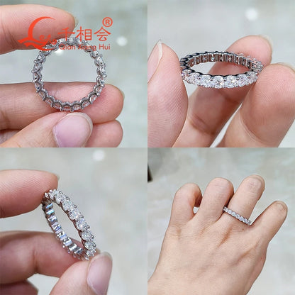 0.1ct 3mm or 2mm round D vvs moissanite full Eternity Band ring 925 Sterling Silver Jewelry women Engagement gift party dating