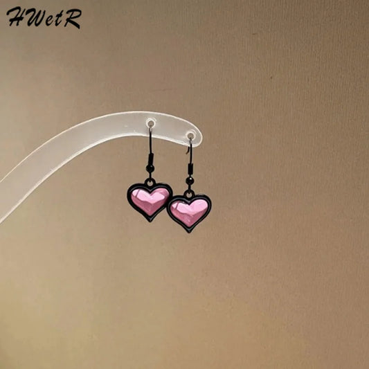 New Fashion Trend Pink Heart Pendant Earrings For Women Ear Hooks Jewelry Wedding Party Gift Accessories
