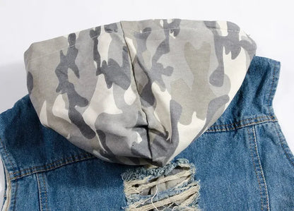 New  Men's Korean Style Vest Fashion Slim Camouflage Hooded Waistcoat Casual Sport Denim Vest Sleeveless Jackets for Men 5XL