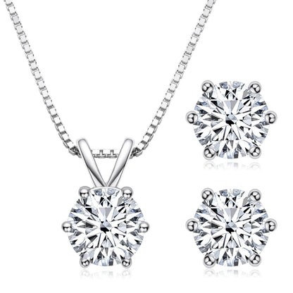 Lnngy 6.5mm 1CT Moissanite Earrings Pendant Necklace Original 925 Sterling Silver Earring For Valentine's Day Jewelry Set Gift