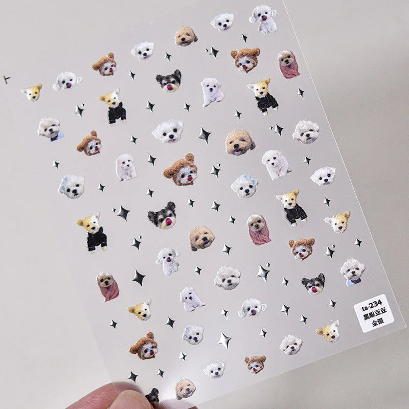 愛らしい犬猫動物ウサギ3Dソフトエンボスレリーフ自己接着ネイルアートステッカーかわいいかわいい子犬子猫スターマニキュアデカール