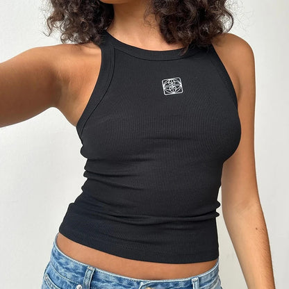 Fashionable geometric pattern embroidery American short style trendy sleeveless women's sexy Gothic nightclub style vest