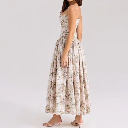 Mingmingxi Summer Floral Print Dress Elegant 2025 New Arrivals Spaghetti Strap Flare Dress Maxi Holiday Party Dresses Women