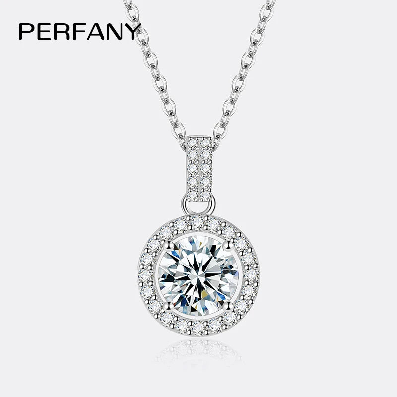 PERFANY 1-5CT モアサナイト ネックレス レディース S925 純銀 ラウンド ラボラトリーダイヤモンド ペンダント ファッショナブル ウェディング ラグジュアリー ジュエリー