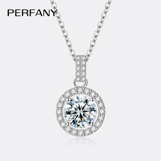 PERFANY 1-5CT モアサナイト ネックレス レディース S925 純銀 ラウンド ラボラトリーダイヤモンド ペンダント ファッショナブル ウェディング ラグジュアリー ジュエリー