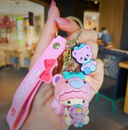 Sanrio Cute Girl Keychain Bag Pendant Pink Kuromi Melody Cinnamoroll Car Key Sanrio Accessories Set Ring Backpack Holiday Gifts