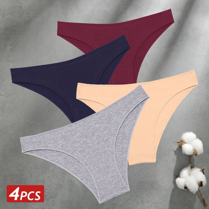 4PCS Seamless Cotton Panties Women Solid Color Briefs Sexy Low Waist Underpants Female Breathable Underwear Ladies Stretch Panti