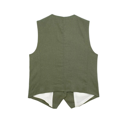 TRAFZA Women's Fashion Solid Linen Waistcoat Top V Neck Button Loose Casual Vest Summer Woman Streetwear Chic Vests Waistcoat