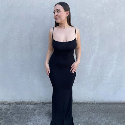 Elegant Bodycon Maxi Dress Women Summer 2024 Sleeveless Backless Sexy Outfits Party Club Sundress Black Birthday Dresses Clothes