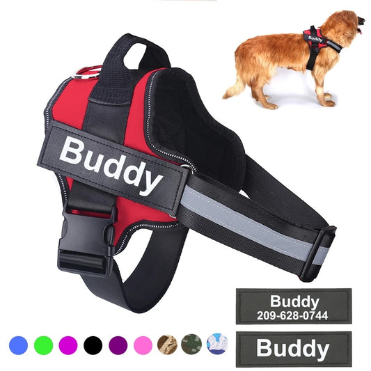 パーソナライズド犬用ハーネス NO PULL 反射素材 通気性 調節可能 ペットハーネスベスト 小型犬・大型犬用 カスタムパッチ ペット用品